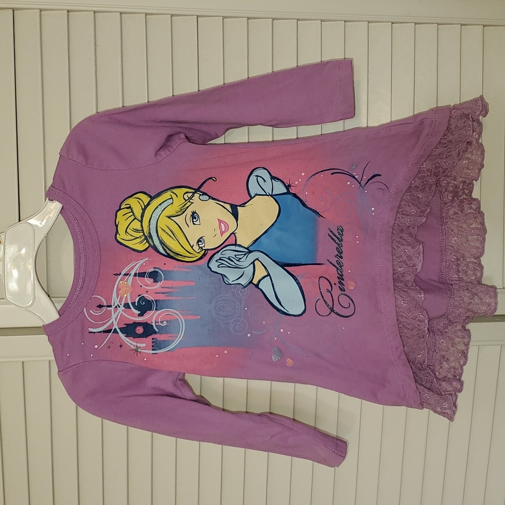Disney Purple Cinderella Long Sleeved High Low Shirt with Ruffle Bottom, 3T